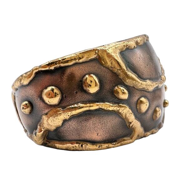 Copper and Brass Bracelet Hand Made Cuff Style Brutalist Chunky Statement Piece - Picture 1 of 13